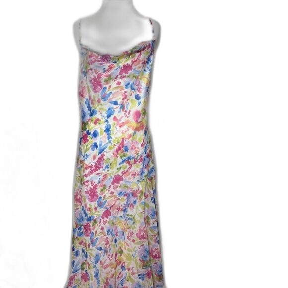 Abercrombie & Fitch floral cowl neck maxi dress Size Medium White Pink Wedding - Picture 2 of 5